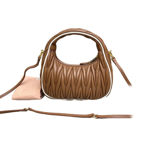 Miu Miu Hobo Crumpled Lambskin Espresso Brown