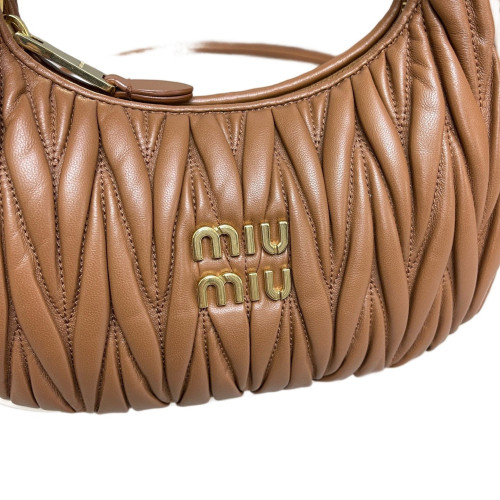Miu Miu Hobo Crumpled Lambskin Espresso Brown