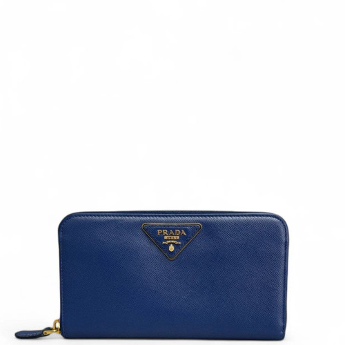 Prada Continental Wallet Saffiano Calfskin Blue