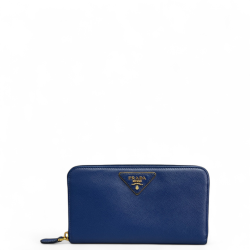 Prada Continental Wallet Saffiano Calfskin Blue