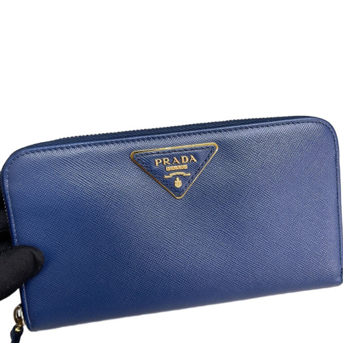 Prada Continental Wallet Saffiano Calfskin Blue