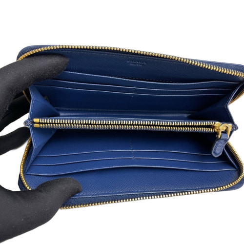 Prada Continental Wallet Saffiano Calfskin Blue