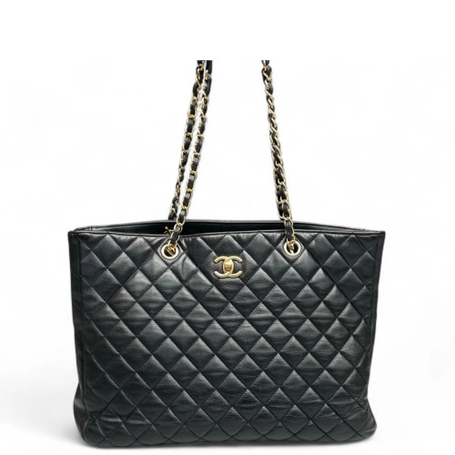 Chanel Quilted Shopping Tote Calfskin Black