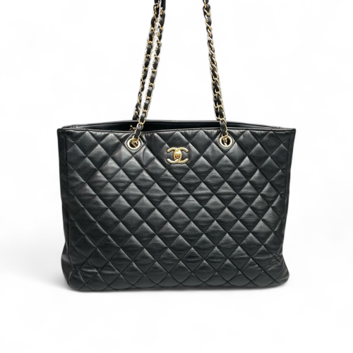 Chanel Quilted Shopping Tote Calfskin Black