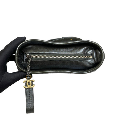 Chanel Chevron Quilted Small Gabrielle Hobo Crumpled Calfskin Black