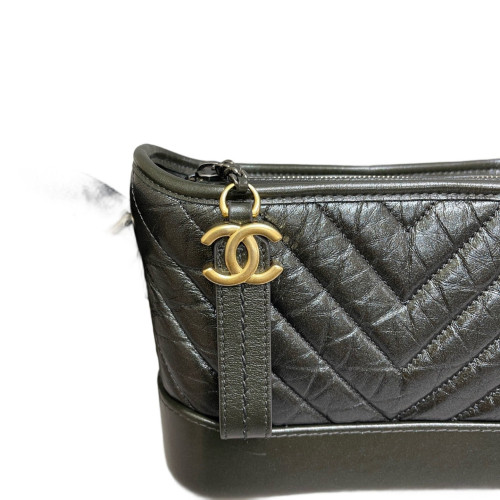 Chanel Chevron Quilted Small Gabrielle Hobo Crumpled Calfskin Black