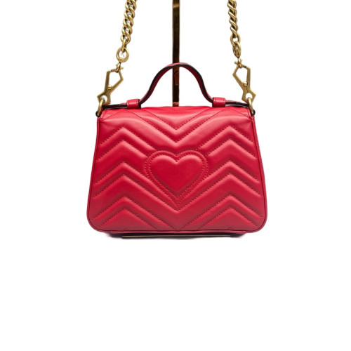 Gucci Chevron Mini GG Marmont Top Handle Shoulder Bag Calfskin Red Gucci Chevron Mini GG Marmont Top Handle Shoulder Bag Calfskin Red