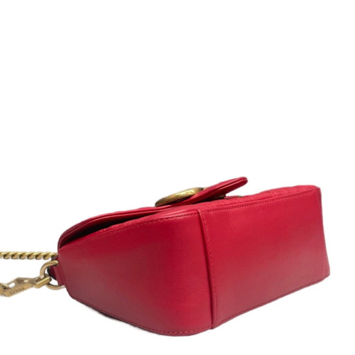 Gucci Chevron Mini GG Marmont Top Handle Shoulder Bag Calfskin Red Gucci Chevron Mini GG Marmont Top Handle Shoulder Bag Calfskin Red
