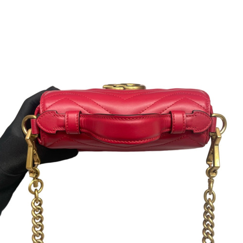 Gucci Chevron Mini GG Marmont Top Handle Shoulder Bag Calfskin Red Gucci Chevron Mini GG Marmont Top Handle Shoulder Bag Calfskin Red