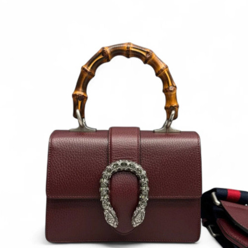 Gucci Bamboo Crystal Mini Dioysus Bamboo Top Handle Bag Calfskin Burgundy