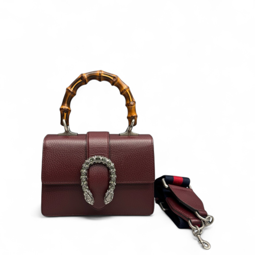 Gucci Bamboo Crystal Mini Dioysus Bamboo Top Handle Bag Calfskin Burgundy