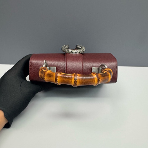 Gucci Bamboo Crystal Mini Dioysus Bamboo Top Handle Bag Calfskin Burgundy