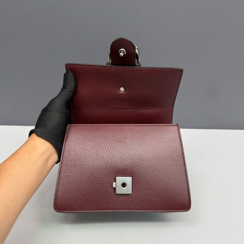 Gucci Bamboo Crystal Mini Dioysus Bamboo Top Handle Bag Calfskin Burgundy