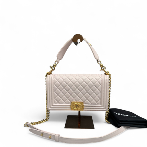 Chanel Quilted Medium Top Handle Boy Flap Lambskin Pale Orchid Chanel Quilted Medium Top Handle Boy Flap Lambskin Pale Orchid