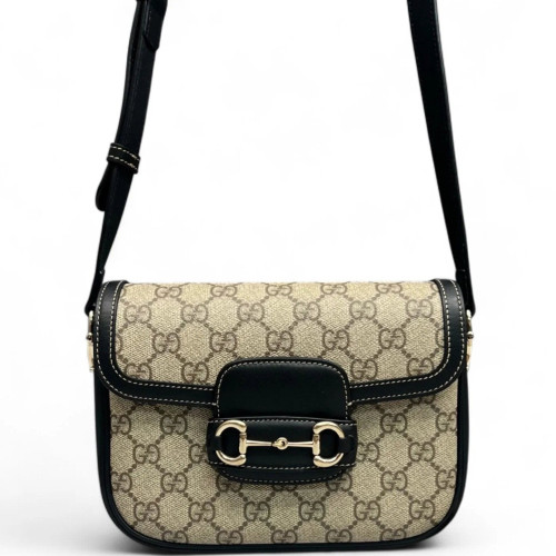 Gucci Mini Horsebit 1955 Guccissima Beige Black