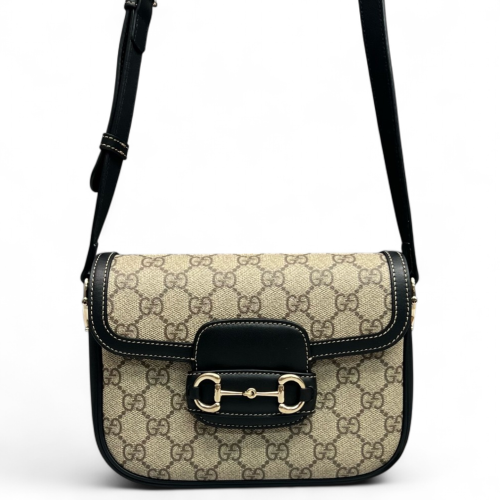 Gucci Mini Horsebit 1955 Guccissima Beige Black