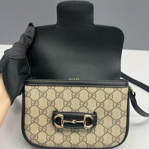 Gucci Mini Horsebit 1955 Guccissima Beige Black