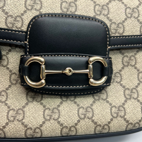 Gucci Mini Horsebit 1955 Guccissima Beige Black