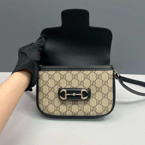 Gucci Mini Horsebit 1955 Guccissima Beige Black