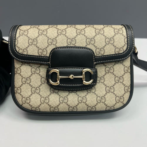 Gucci Mini Horsebit 1955 Guccissima Beige Black