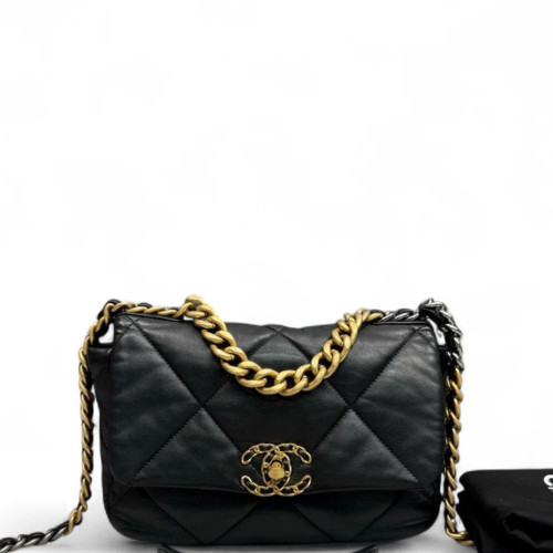 Chanel Quilted Small 19 Flag Lambskin Black