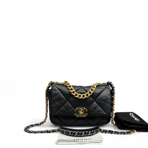 Chanel Quilted Small 19 Flag Lambskin Black