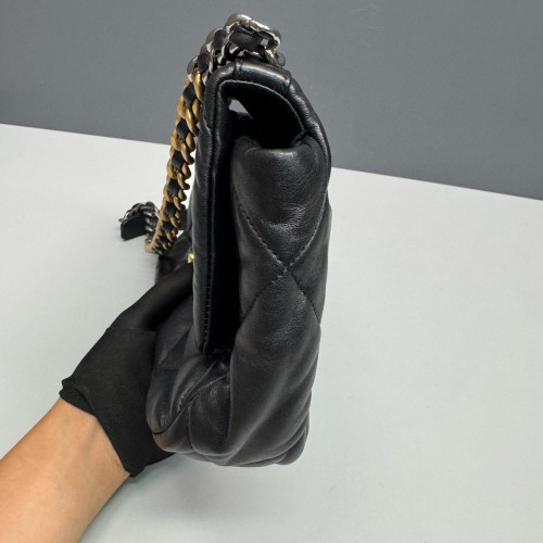 Chanel Quilted Small 19 Flag Lambskin Black