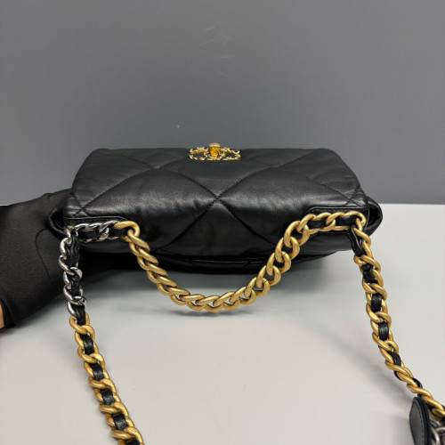 Chanel Quilted Small 19 Flag Lambskin Black