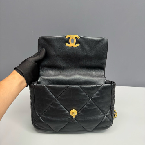 Chanel Quilted Small 19 Flag Lambskin Black