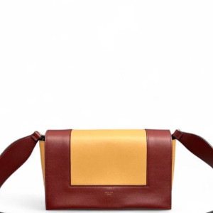 Celine Medium Frame Shoulder Bag Calfskin Yellow Burgundy
