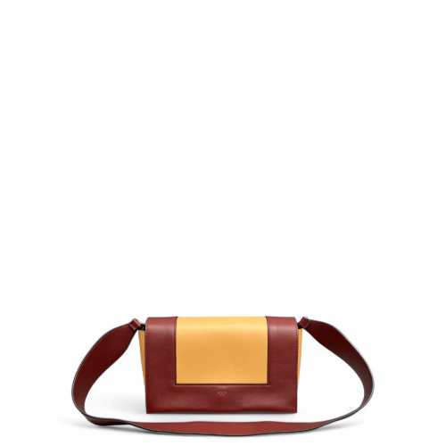 Celine Medium Frame Shoulder Bag Calfskin Yellow Burgundy