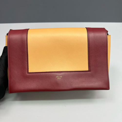 Celine Medium Frame Shoulder Bag Calfskin Yellow Burgundy