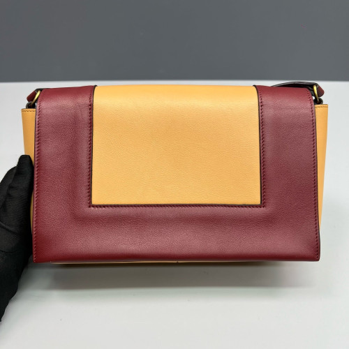 Celine Medium Frame Shoulder Bag Calfskin Yellow Burgundy