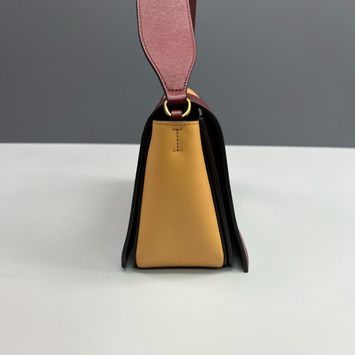 Celine Medium Frame Shoulder Bag Calfskin Yellow Burgundy