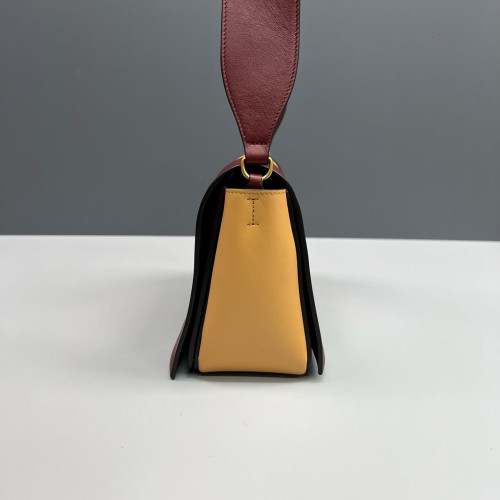 Celine Medium Frame Shoulder Bag Calfskin Yellow Burgundy