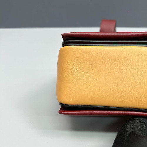 Celine Medium Frame Shoulder Bag Calfskin Yellow Burgundy