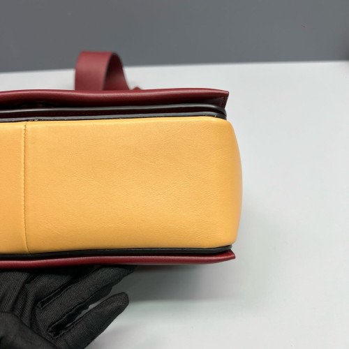 Celine Medium Frame Shoulder Bag Calfskin Yellow Burgundy