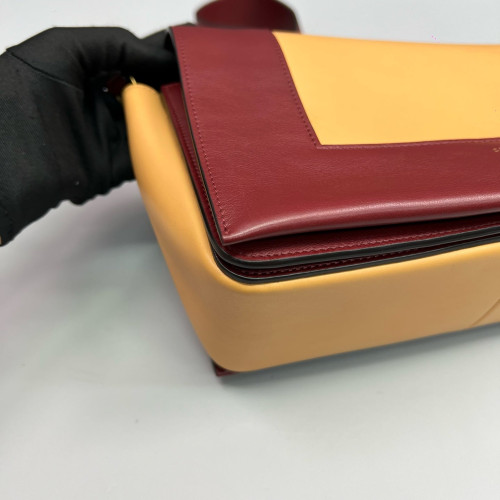 Celine Medium Frame Shoulder Bag Calfskin Yellow Burgundy