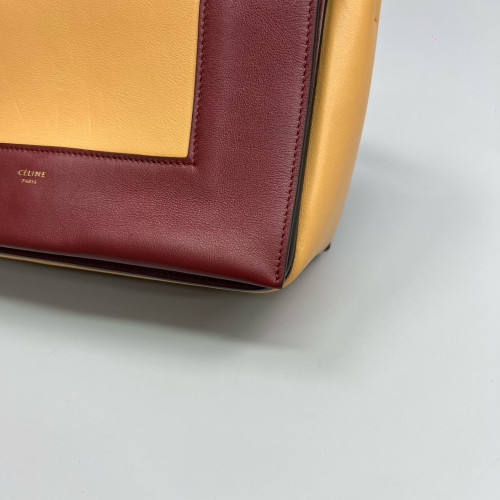 Celine Medium Frame Shoulder Bag Calfskin Yellow Burgundy