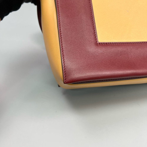 Celine Medium Frame Shoulder Bag Calfskin Yellow Burgundy