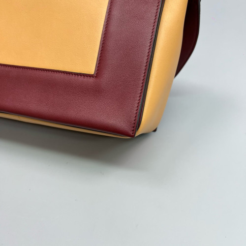 Celine Medium Frame Shoulder Bag Calfskin Yellow Burgundy