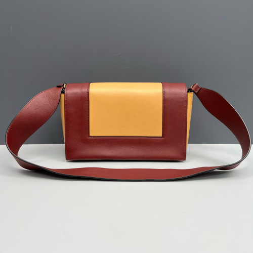Celine Medium Frame Shoulder Bag Calfskin Yellow Burgundy