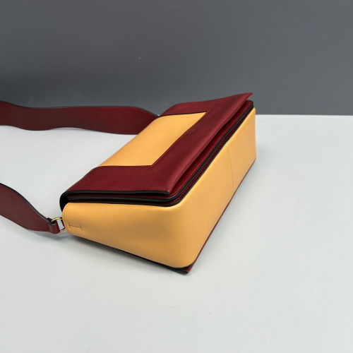 Celine Medium Frame Shoulder Bag Calfskin Yellow Burgundy