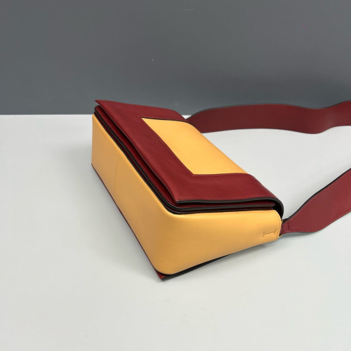 Celine Medium Frame Shoulder Bag Calfskin Yellow Burgundy