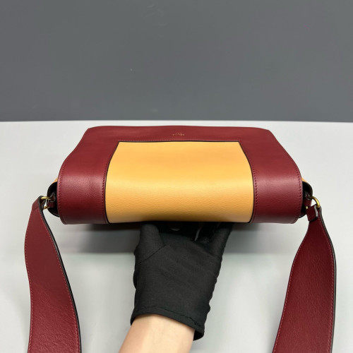 Celine Medium Frame Shoulder Bag Calfskin Yellow Burgundy
