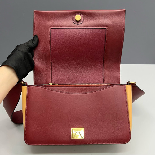 Celine Medium Frame Shoulder Bag Calfskin Yellow Burgundy