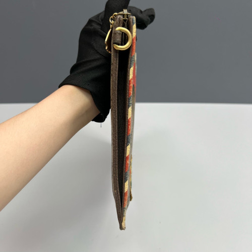 Gucci Embroidered Clutch GG Monogram Beige Brown Red Gucci Embroidered Clutch GG Monogram Beige Brown Red