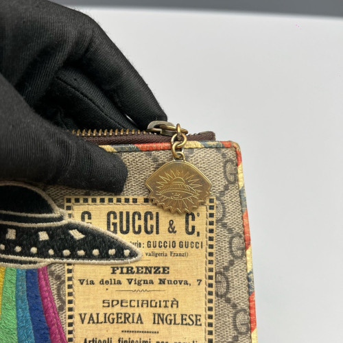Gucci Embroidered Clutch GG Monogram Beige Brown Red Gucci Embroidered Clutch GG Monogram Beige Brown Red