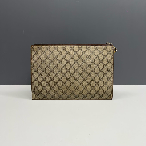 Gucci Embroidered Clutch GG Monogram Beige Brown Red Gucci Embroidered Clutch GG Monogram Beige Brown Red