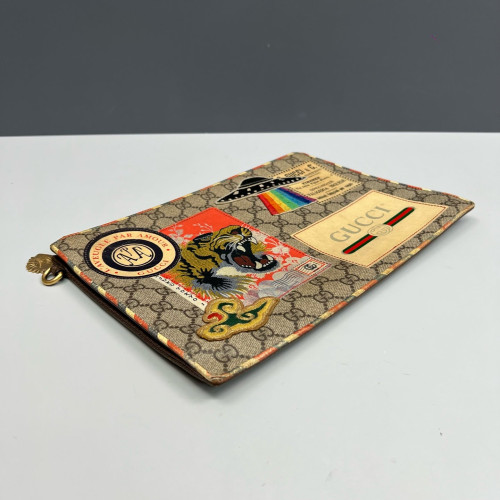 Gucci Embroidered Clutch GG Monogram Beige Brown Red Gucci Embroidered Clutch GG Monogram Beige Brown Red